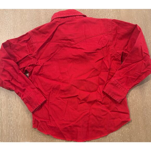 Boys Wrangler Red Western Shirt with Pearl Snaps - Small 5/6 Thick Cotton - Picture 2 of 4
